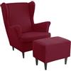 Generico Copripoltrona con Fodera per Poggiapiedi - Copripoltrona 2 Pezzi + Copripouf 1 Pezzo con Fodera Beige/Verde/Rosa/Blu Copripoltrona Elasticizzata con Braccioli,O
