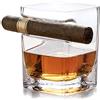 DAH Bicchiere da whisky con portasigari con supporto per sigari incorporato, a mano libera per gli amanti delle sigarette di sigari Bicchiere di sigaro ultra trasparente, vecchio stile, 320 ml (Square)