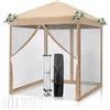 LEADZM Gazebo 2x2m, Pieghevole, Impermeabile, Protezione UV 50+, Regolabile in Altezza con 4 Zanzariere, Stabile, Ideale per Giardino, Terrazza, Campeggio e Uso Commerciale, Khaki