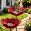 Generic Mangiatoia per uccelli da giardino in metallo fatta a mano, 60 cm, fiori in metallo per giardino, raccoglipioggia per uccelli, fontana d'acqua colibrì, paletto decorativo per esterni (2 pezzi, rosso)
