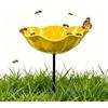 Generic Mangiatoia per uccelli da giardino in metallo fatta a mano, 60 cm, fiori in metallo per giardino, ciotola per bagnetto per uccelli, decorazione per esterni (giallo)