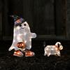 Lights4fun Fantasma con Cane Decorazione di Halloween Figura 2D con LED a Pile Decorazione Giardino Esterno Interno