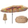 COSTWAY Ombrellone da Giardino in Paglia 450 x 270 cm, con 12 Stecche | Manovella, Antivento, Pieghevole Portatile, Ombrellone Hawaiano per Giardino, Cortile e Piscina