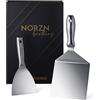 NORZN BROTHERS Set Spatole Acciaio Inox - Spatola Grande e Piccola Flessibili con Gradiente e Finitura a Specchio, Piastra, Barbecue, BBQ, Griglia e Teppanyaki, Certificato Contatto Alimentare, Garanzia 10 Anni