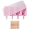 SENRISE Stampi per ghiaccioli, 4 cavità, in silicone, senza BPA, stampo per ghiaccioli fatti in casa, con 50 bastoncini, per dessert, cioccolato, budino, fai da te (rosa)