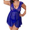 Aranmei Lingerie da donna taglie forti, abito sexy in pizzo, babydoll con scollo a V, spacco anteriore, camicia da notte con reggicalze, blu reale, L