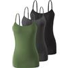 Komfokore 3 pezzi Canottiera da donna con reggicalze in cotone canotta regolabile Spaghetti Strap Top, nero/grigio scuro/verde militare, M