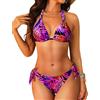 Aqua Eve Bikini da Donna con Scollo all'Americana - Costume da Bagno a Due Pezzi con Cravatta a Triangolo 2025 Costumi da Bagno Carino, Foglia Viola, M