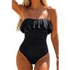 Holipick Costumi da Bagno Interi Senza Spalline per Le Donne Controllo della Pancia Costumi da Bagno a Fascia Costumi da Bagno Dimagranti Volant, Nero, M