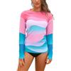 SHEKINI Maglia da Nuoto a Maniche Lunghe Rash Guard da Donna Serie con Stampa Paesaggistica Top da Surf（XL，Rosa SF ）