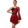 Runhomal Asimmetria Body Pattinaggio Artistico Concorso Vestito Justaucrops Ginnastica Artistico Strass Costume Da Danza Lirica Spettacolo S-3xl, rosso, S