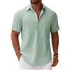 COOFANDY Camicia da Uomo a Maniche Corte Camicia Estiva in Lino Camicie in Cotone con Taschino Camicie a Maniche Corte da Spiaggia Casual Vacanze Verde XXL