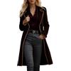 Generisch Cappotto in velluto da donna, lungo, aperto, tinta unita, vintage, stile casual, in lana, comodo, caldo, per le mezze stagioni, con colletto a risvolto, elegante giacca a vento