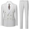 Dndrdhfb Uomo Tinta unita Doppio Petto Vestito 2 Pezzi Slim Fit Matrimonio Business Suit Giacca Pantaloni, bianco, XXL