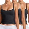 Generico 3 Pezzi Canotta con Reggiseno Donna Incorporato Cotone Tank Top Canottiera Casual Canotta di Base Scollo a V Cami Camisole Spalline Regolabili Tank Shirt Senza Maniche Camicia Imbottita Canottiera