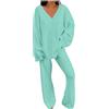 Generic Pigiama invernale da donna, set da salotto per donne, taglie forti, tuta per il tempo libero, abbigliamento da casa, scollo a V, maniche lunghe e pantaloni a gamba larga, con tasche, vestibilità