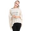LvRao Autunno Primaverile Elegante Largo Crochet Poncho a Maglia Mantelle Sexy Cover-Up Batwing Pullover Tops per Donna (Beige, Taglia Unica)