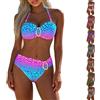 Leaomuny Costume da Bagno Donna Due Pezzi Brasiliana Push Up Curvy, Costumi Vita Alta Bikini Mare Triangolo Stampa Leopardata Sfumata, Swimsuit Reggiseno Anello Decorativo Sexy Beachwear per Spiaggia