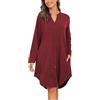 Vlazom Camicia da Notte Cotone con Bottoni a Maniche Lunghe Davanti Curvy Scollo a V