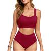Tuopuda Costume Donna Due Pezzi Taglie Forti Costume Bikini Contenitivo Pancia Estivo Bikini Top con Slip Swimsuit per Mare Spiaggia Piscina Party Vacanza Surf Arena, Vino Rosso, L