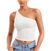 ZAAYO Canottiera da donna con spalle scoperte Y2K Slim Fit Crop Top Sexy Estate Top Double Lined Sleeveless Cropped Tee Shirt, bianco, M