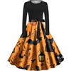 VPQILH Nuovo Abito Halloween Donna con Zucca Fantasma Stampa, Elegante Vita Alta Vestito Gotico Donna Vita Alta Vestiti Medievali con Coulisse Abiti Manica Lunga A-Line Vestiti per Halloween Costume Feste