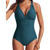 Hanna Nikole Costume Intero Nero da Donna con Scollo a V, Volant, Vita Alta ed Effetto Push-up