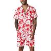 PRIVIMIX Camicia Hawaiana Uomo Set Tuta Completa Estiva 2 Pezzi Funky Camicie e Pantaloncini Casual Outfit Rosso L
