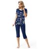 e.Femme Pigiama Donna Dolly 1659 in Puro Cotone, Marine/Fiori., 44
