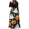VPQILH Vestito Halloween Donna con Zucca Fantasma Stampa Abito Halloween Girocollo Vestiti Patchwork Vestito Medievale Abbigliamento Maniche Lunghe Rockabilly Midi Abito Party Abiti da Cocktail Sera