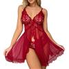 FFWTPY Babydoll Lingerie Sexy Donna con G-String Perizoma Biancheria Intima in Pizzo Confortevole Stile-Anteriore Aperto Negligee Trasparente Camicia da Notte
