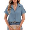 heekpek Camicia Donna Elegante Blusa Estiva Cotone T Shirt con Scollo a V Casual Maglia Manica Corta Maglietta Camicie Estive Top, Blu Chiaro, M