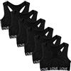 Channo Reggiseno Basic in Cotone per Ragazza, Senza Ferretto e con Imbottiture Rimovibili - Confezione da 6, Love Nero, 10-12 Anni