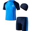 Cheerful Mario Costume Piscina Bambino Costumi Mare Ragazzi Pantaloncini da Bagno e Maglietta Rash Guard per Nuoto Spiaggia Viaggio Blu-A 12-13 Anni