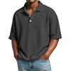Generisch T-shirt da uomo, a maniche corte, estiva, con bottoni, casual, struttura a nido d'ape, maglietta basic larga, da uomo, leggera, vestibilità regolare, 01-nero., 3XL