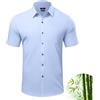 Casey Kevin Camicia Uomo Maniche Corte bambù Estiva Camicie Casual Business con Taschino Regular Fit Bottoni Imitazione Conchiglia