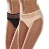 Merry Style Culotte Eleganti Mutande Donna Cotone comode Slip Donna Cotone Hipster Traspiranti Elasticizzate in Pizzo Intimo Femminile Quotidiano MSGAB21 (Nero/Beige (2Pack), S)