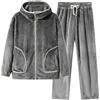 Generisch Pigiama da uomo in peluche in pile Teddy, per il tempo libero, invernale, caldo, elegante, pigiama in due pezzi, con chiusura lampo, top e pantaloni, tuta da notte, Nero , L