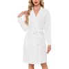 Sopesil Accappatoio Donna in Cotone a Maniche Lunghe Vestaglia Donna Corta con Scollo a V Tasche Kimono al Ginocchio Bianco,M