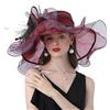 AHDMR Capeline Donna da Matrimonio in Organza - Cappello Elegante a Bordo Largo Anti-Sole/UV per Cerimonia, Chiesa, Sposa - Avvolgibile per Spiaggia, Viaggio, Serata, rosso, 56/58 cm
