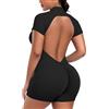 STARBILD Donna Tutina Corta Sportiva Maniche Corte con Cerniera, Jumpsuit Short Sexy Push Up V Back Scrunch Butt, Monopezzi Zip per Yoga Fitness Corsa Palestra, Nero Classico XL