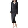 Ailaile Abito in Maglia da Donna, in 100% Lana Merino, a Maniche Lunghe, con Scollo a V, Pullover Autunno Inverno, Taglio Slim, grigio scuro, M