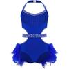 Monduelle Abito da Ballo Pattinaggio Bambina Latino Americano Ginnastica Leotards con Paillettes Piuma Costume Danza Samba Contemporanea Blu Reale 9-10 Anni