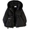 Genérico Giacca invernale da donna in pile cappotto invernale con tasche giacca imbottita elegante cappotto invernale con cappuccio e cerniera, Nero , M