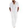 Generic Set di 2 pezzi da uomo in lino, abiti estivi a maniche corte con camicia a bottoni e pantaloni larghi, outfit per la spiaggia e le vacanze, abbigliamento da lounge, bianco, 3XL