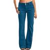 Generisch Jeans da donna a vita alta, stile flare, bootcut, per il tempo libero, jeans da donna usati, vintage, a gamba dritta, pantaloni estivi monocromatici, in tessuto leggero, comodi, eleganti, Blu marino