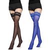 XNIVUIS 2 Paia Calze Donna Autoreggenti Ventagli con Pizzo Calze Autoreggenti Antiscivolo in Silicone Calza Autoreggente Womens Lace Coscia Calze Calze Lunghe Strette, Taglia Unica (Nero, Blu)