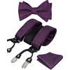 Alizeal Mens regolabile regolabile Paisley floreale Paisley auto-legata Bow Tie, Pocket Square e Elastic Y Shape 6 Clips Braces Set 6 Clips