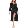 Aranmei Donna Camicia da Notte In Raso Scollo V Manica 3/4 Leggeri Lungo Accappatoio per Sposa Damigelle D'Onore Festa di Nozze Indumenti da Notte Pigiama Kimono Vestaglia,Nero,XS