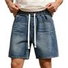 Duohropke Jeans corti da uomo, in denim, estivi, bermuda, elasticizzati, alla moda, strappati, con fori, 06 blu., M